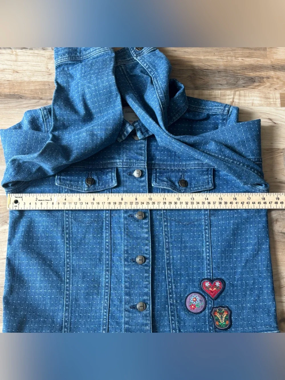 Hanna Andersson Girls Denim Jacket Floral Patches Dotted Artsy Folk 160 14-16